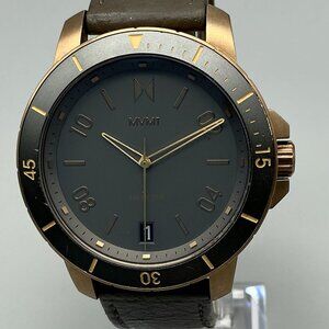 MVMT Modern Sport Watch Men 42mm Gray Gold Tone Date Leather Band New Battery